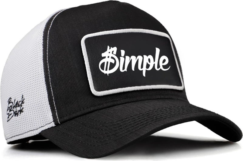 Black Börk V2 Trucker Simple - Unisex Black-White Cordura Fabric Hat (Cap) with 2 Code Logo  - Image 1