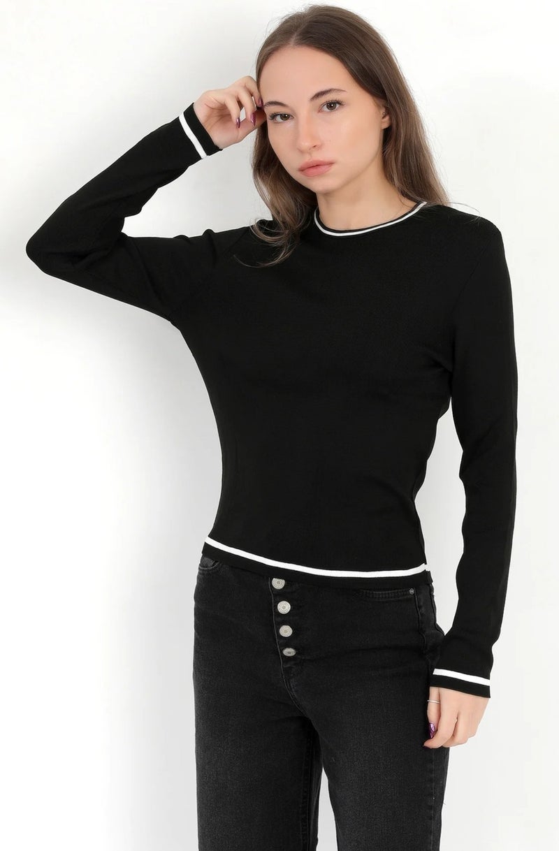Giysa Women's Black 100% Polyamide Piping Crew Neck Knitwear Body - 2004 - Image 1