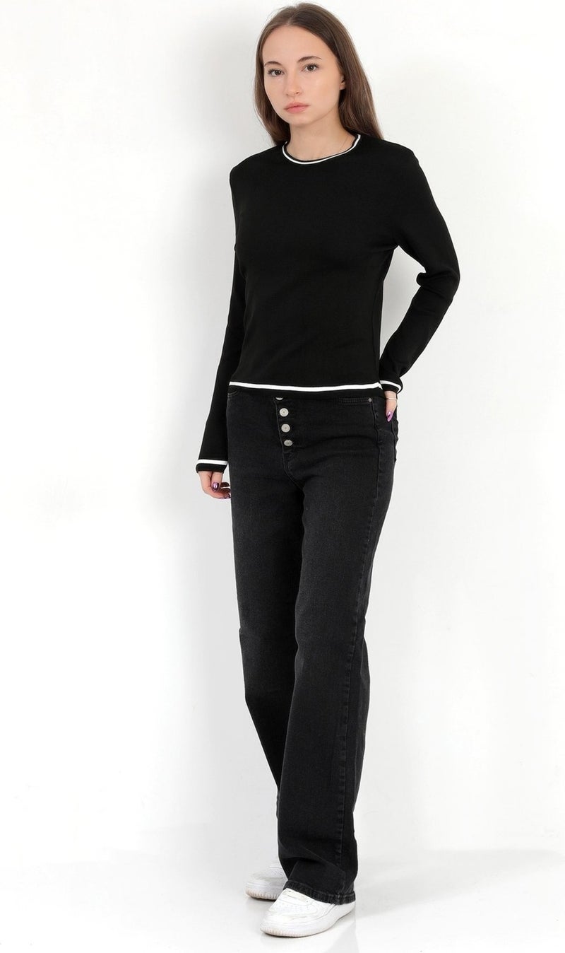Giysa Women's Black 100% Polyamide Piping Crew Neck Knitwear Body - 2004 - Image 5