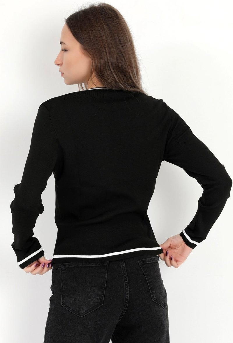 Giysa Women's Black 100% Polyamide Piping Crew Neck Knitwear Body - 2004 - Image 3