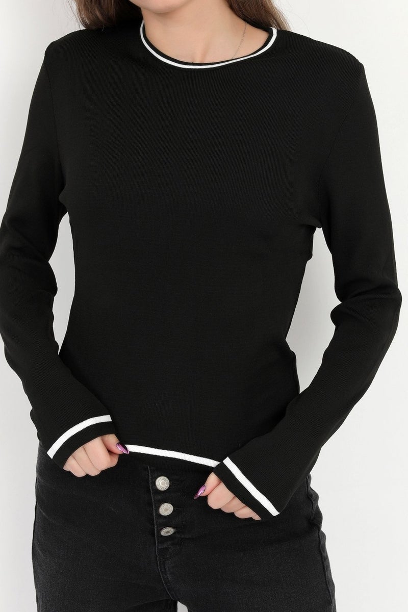 Giysa Women's Black 100% Polyamide Piping Crew Neck Knitwear Body - 2004 - Image 4