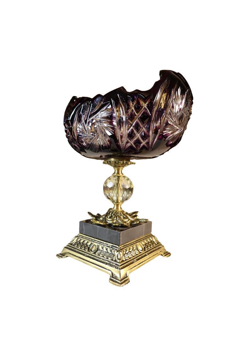 Crystal Candy Dish with Brass Base and Marble Details, Purple, 30 cm Height - Image 4