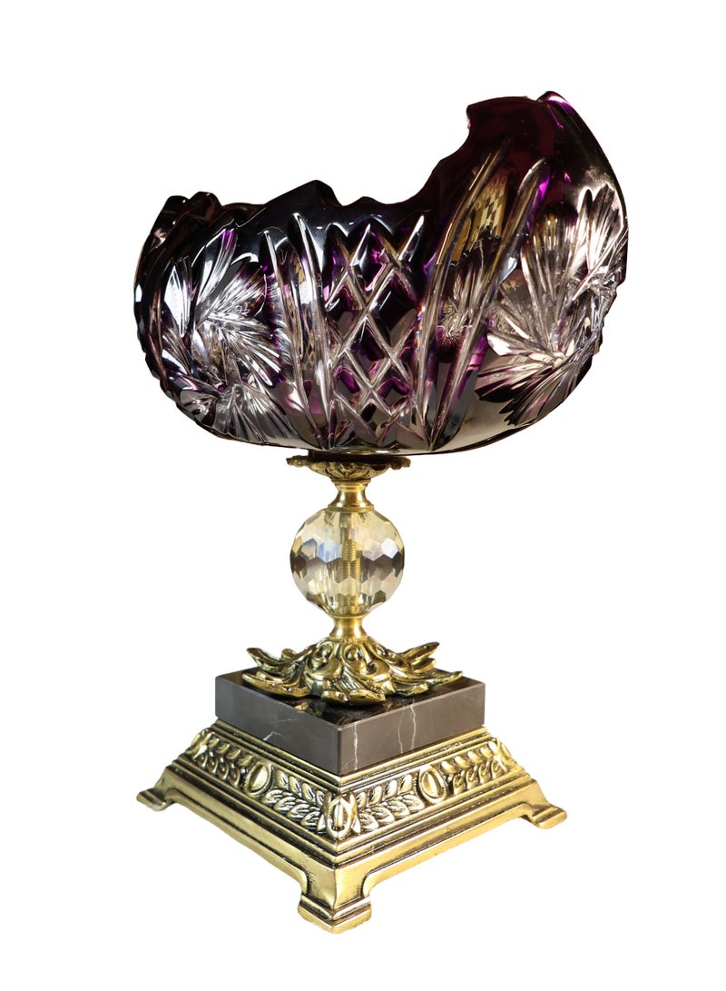 Crystal Candy Dish with Brass Base and Marble Details, Purple, 30 cm Height - Image 2