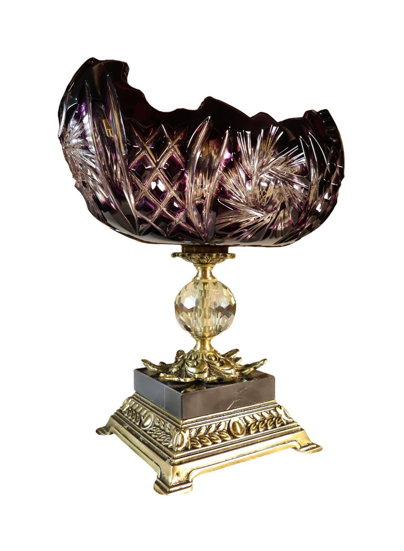 Crystal Candy Dish with Brass Base and Marble Details, Purple, 30 cm Height - Image 3