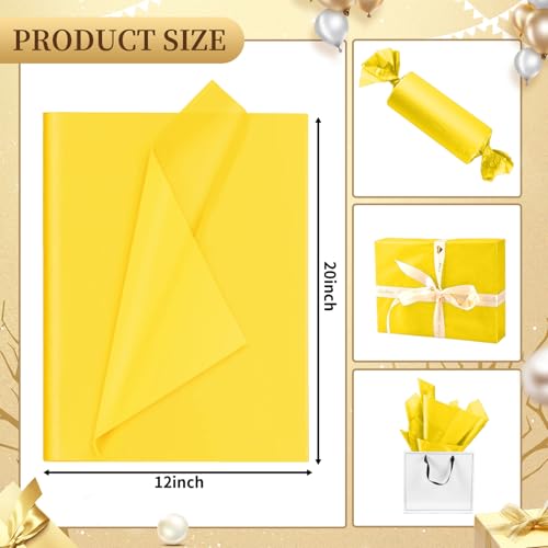 Hlonon Yellow Tissue Paper for Gift Bags - 30 Sheets of Yellow Wrapping Tissue Paper Bulk for Weddings Birthday DIY Project Christmas Gift Wrapping Crafts Decor (14 x 20 Inch) - Image 2