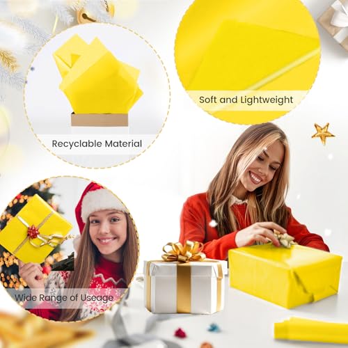 Hlonon Yellow Tissue Paper for Gift Bags - 30 Sheets of Yellow Wrapping Tissue Paper Bulk for Weddings Birthday DIY Project Christmas Gift Wrapping Crafts Decor (14 x 20 Inch) - Image 3