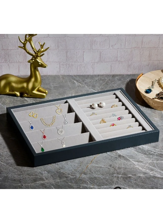 DANUBE HOME Danube Home Elsa Velvet Jewelry Organizer - 35X24X3.5 Cm Grey Stylish Solid Wood & Velvet Jewelry Storage Box For Rings, Necklaces, Earrings & Bracelets Decorative Home Accessories