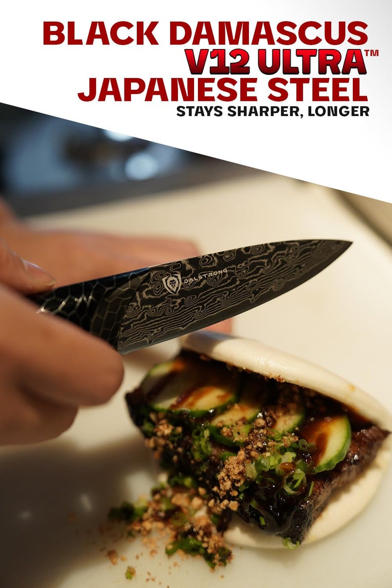 Dalstrong Paring Knife - 4”- Scorpion Series - Exclusive Japanese V12 Ultra™ Steel - Black Damascus - Black & Red Honeycomb Resin Handle -Paring Knife with Cover - Image 2