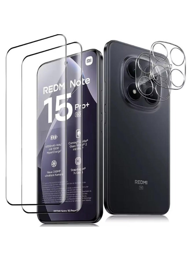 2+2 Pack 3D Screen Protector for Redmi Note 15 Pro+ 5G with Camera Lens Protector,3D Full Coverage HD Clear Scratch Resistant,Bubble-Free for Xiaomi Redmi Note 15 Pro Plus 5G Screen Protector
