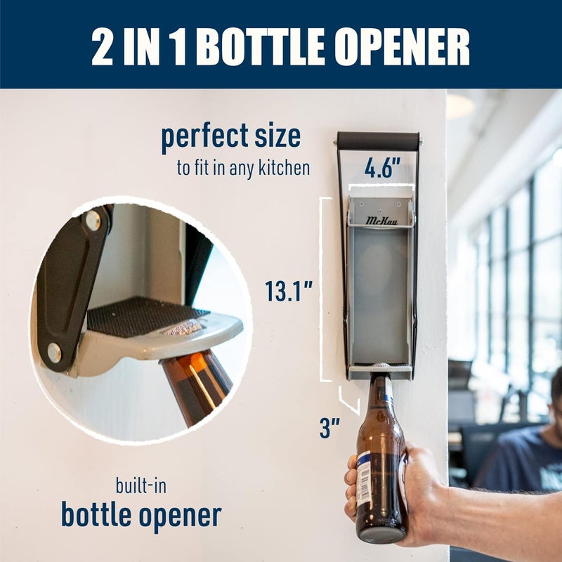 McKay 470ml Metal Can Crusher, Heavy-Duty Wall-Mounted Smasher for Aluminium Seltzer, Soda, Beer Cans and Bottles for Recycling - Grey - Image 3