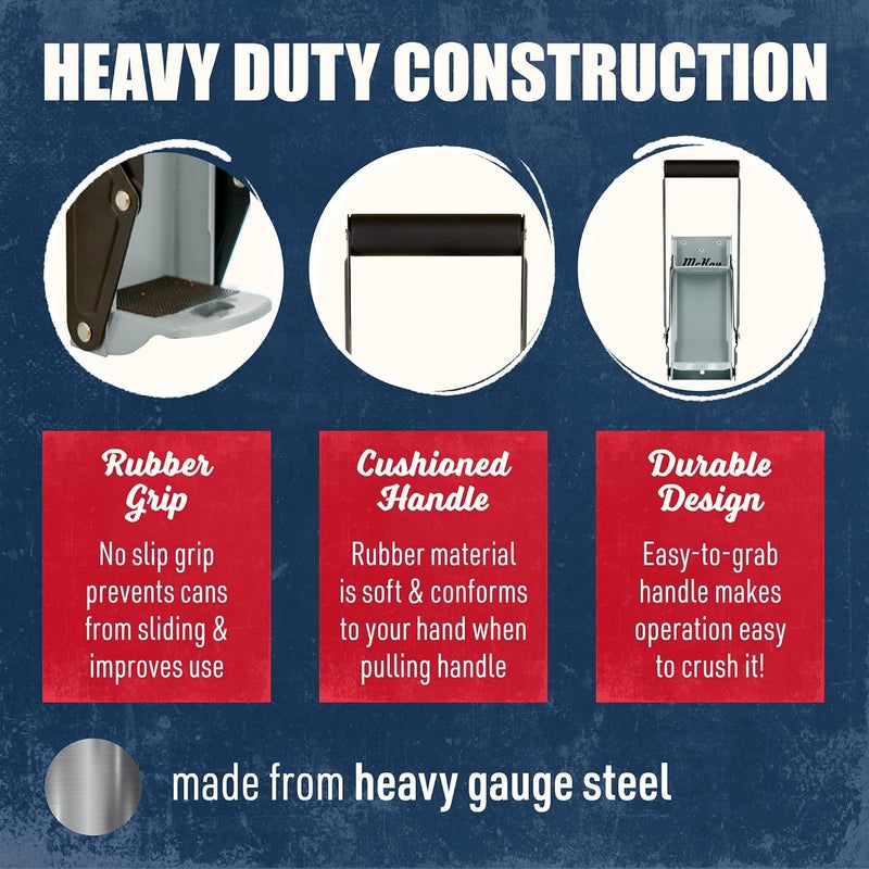 McKay 470ml Metal Can Crusher, Heavy-Duty Wall-Mounted Smasher for Aluminium Seltzer, Soda, Beer Cans and Bottles for Recycling - Grey - Image 2