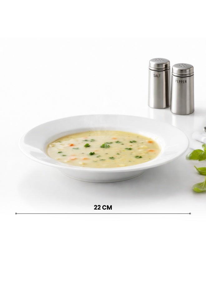 Luminarc 4Pcs  White Ceramic Soup Plate 22cm Elegant Round Serving Plates for Home Hotel & Restaurant Microwave & Dishwasher Safe Tableware - Image 5