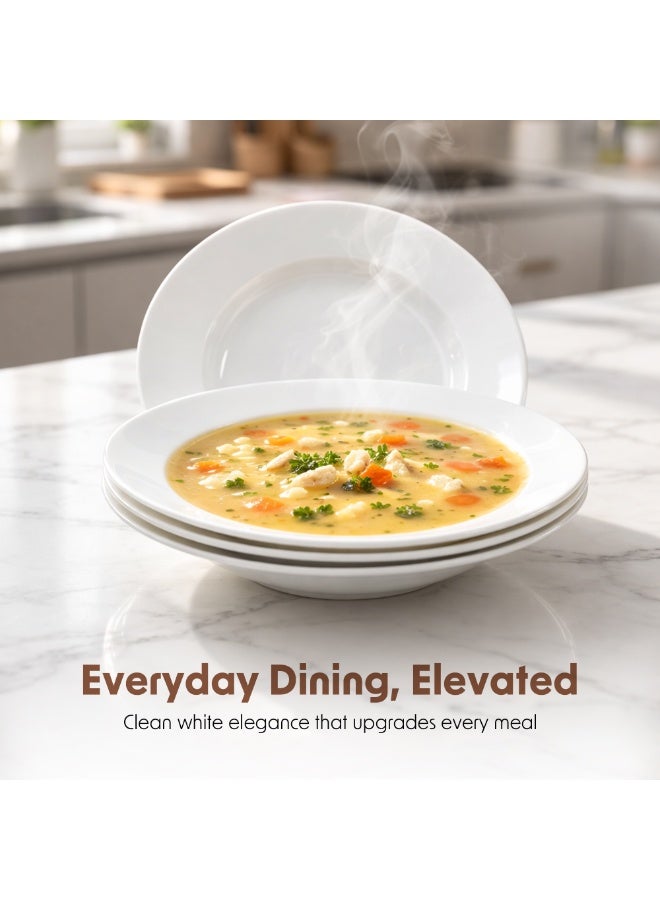 Luminarc 4Pcs  White Ceramic Soup Plate 22cm Elegant Round Serving Plates for Home Hotel & Restaurant Microwave & Dishwasher Safe Tableware - Image 3