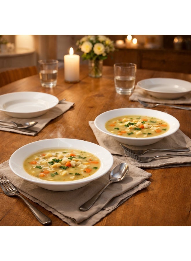 Luminarc 4Pcs  White Ceramic Soup Plate 22cm Elegant Round Serving Plates for Home Hotel & Restaurant Microwave & Dishwasher Safe Tableware - Image 4