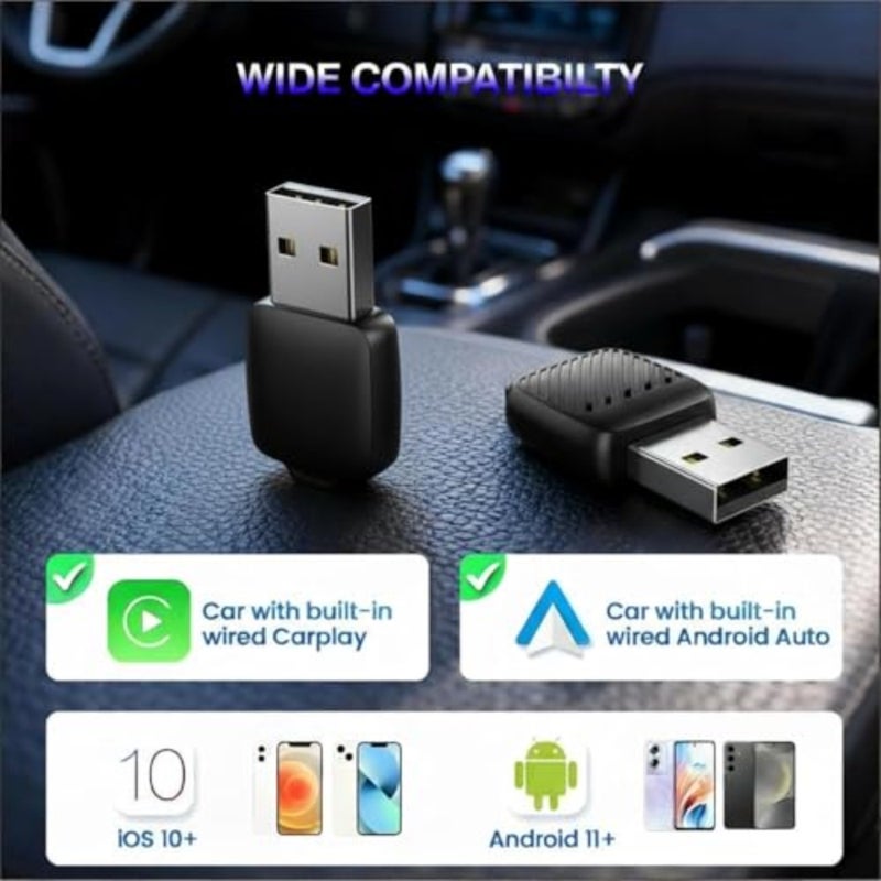Mini Wireless CarPlay ومحول Android Auto، صغير جدًا سلكي إلى دونجل لاسلكي، USB-A مع محول من النوع C متضمن، اتصال تلقائي سريع، التوصيل والتشغيل للسيارات مع Factory CarPlay - Image 5