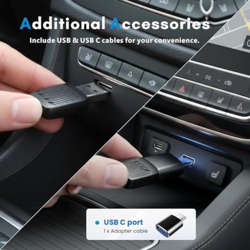 Mini Wireless CarPlay ومحول Android Auto، صغير جدًا سلكي إلى دونجل لاسلكي، USB-A مع محول من النوع C متضمن، اتصال تلقائي سريع، التوصيل والتشغيل للسيارات مع Factory CarPlay - Image 4