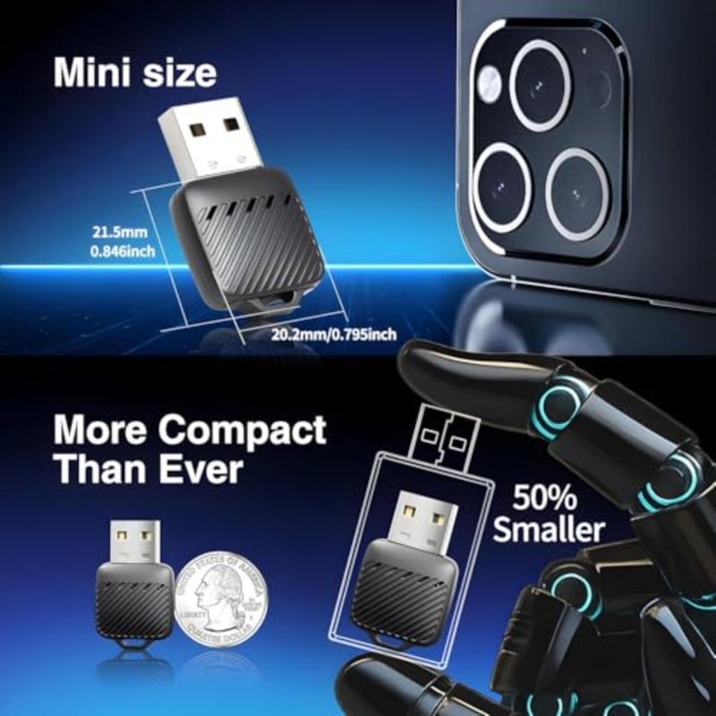 Mini Wireless CarPlay ومحول Android Auto، صغير جدًا سلكي إلى دونجل لاسلكي، USB-A مع محول من النوع C متضمن، اتصال تلقائي سريع، التوصيل والتشغيل للسيارات مع Factory CarPlay - Image 2