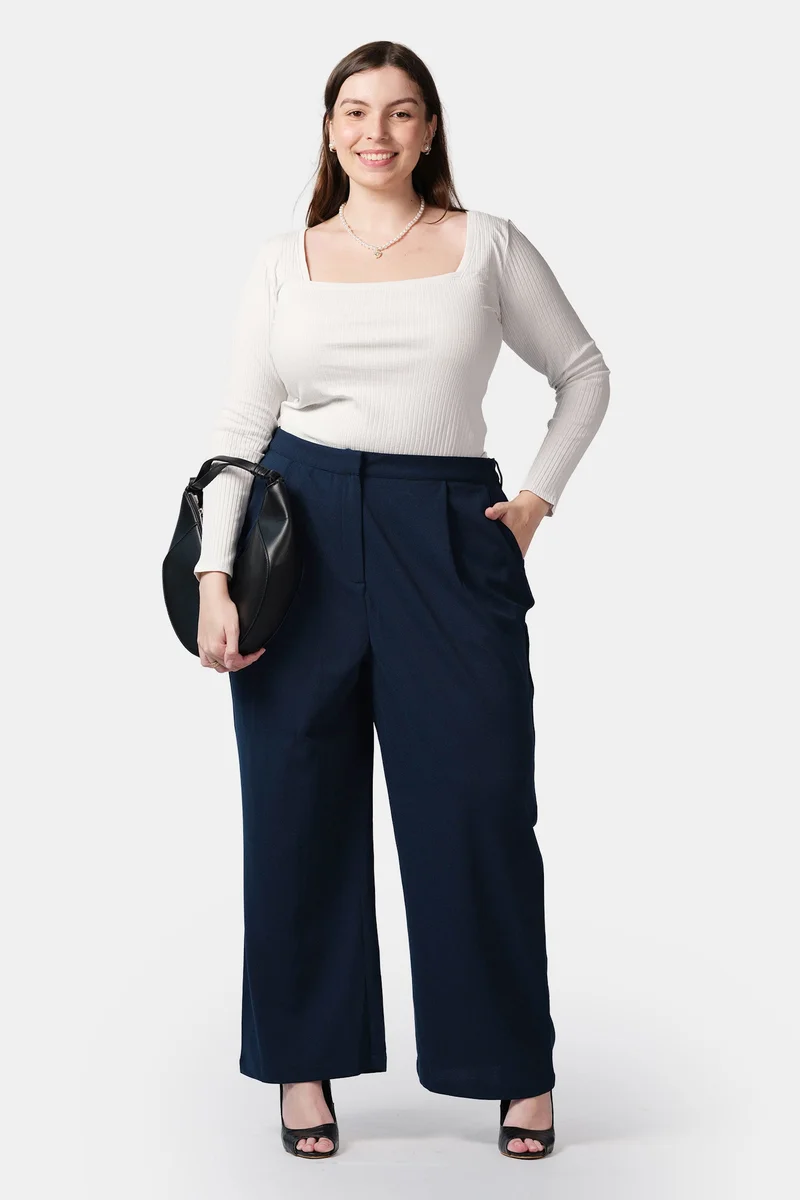 Virgio Solid Viscose High-Rise Pleated Plus Size Trousers for Women