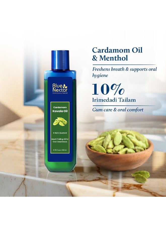 Blue Nectar زيت كافالا الهيل الأزرق | زيت النعناع لسحب الفم | معطر فم آيروفيدي ومضمضة فموية | زيت سحب طبيعي لتنفس بارد ومنعش ورعاية فموية يومية (9 أعشاب، 200 مل) - Image 3