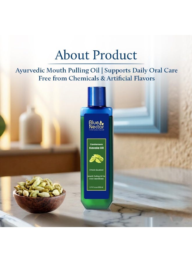Blue Nectar زيت كافالا الهيل الأزرق | زيت النعناع لسحب الفم | معطر فم آيروفيدي ومضمضة فموية | زيت سحب طبيعي لتنفس بارد ومنعش ورعاية فموية يومية (9 أعشاب، 200 مل) - Image 2