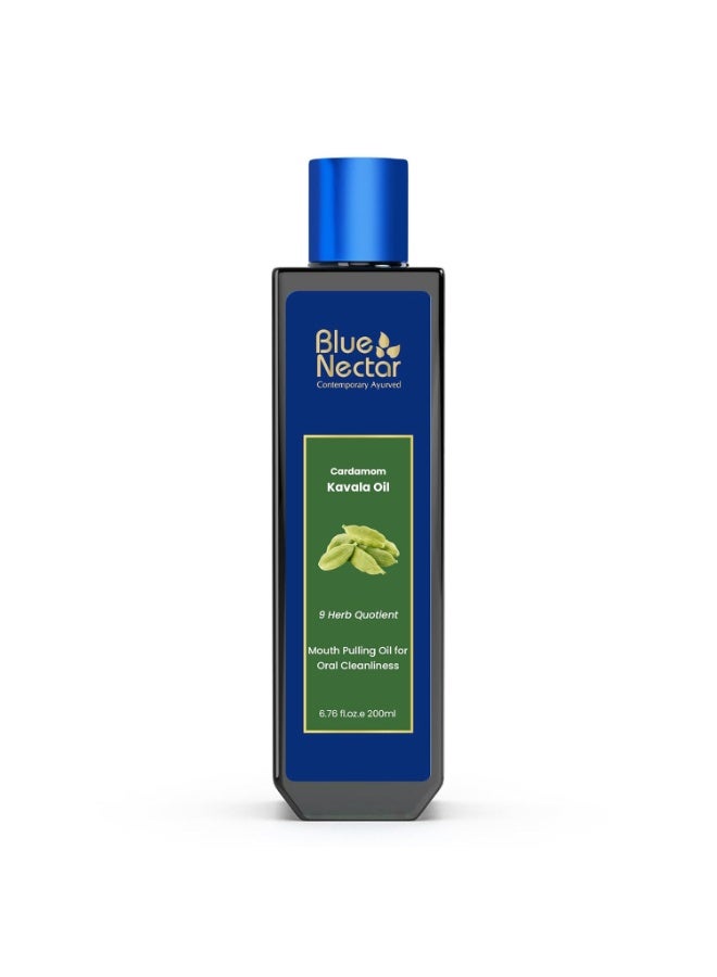 Blue Nectar زيت كافالا الهيل الأزرق | زيت النعناع لسحب الفم | معطر فم آيروفيدي ومضمضة فموية | زيت سحب طبيعي لتنفس بارد ومنعش ورعاية فموية يومية (9 أعشاب، 200 مل) - Image 1