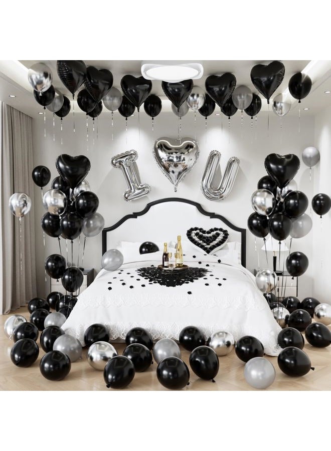 Haolongfa Black I Love You Balloons Kit, Large Foil Black Heart Balloons with Love Letter Banner Balloon, Modern Valentines Day Decorations for Romantic Surprise, Anniversary, Proposal - Image 1
