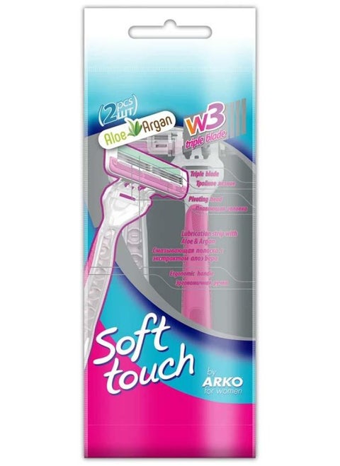 Two Piece Of Soft Touch W3 Triple Blade Razor Aloe Argan