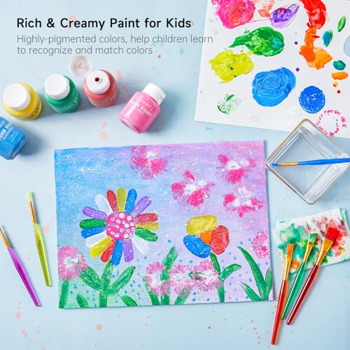 Shuttle Art Washable Kids Paint Set - 53 Pack with 14 Colors (60ml), Brushes, Finger Paint Pad, Sponge, Palette, Smock, Non-Toxic for Toddlers - Image 3