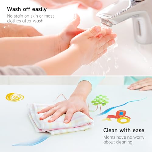 Shuttle Art Washable Kids Paint Set - 53 Pack with 14 Colors (60ml), Brushes, Finger Paint Pad, Sponge, Palette, Smock, Non-Toxic for Toddlers - Image 5