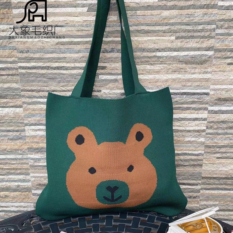 2022 Same Style Korean Style Cute Bear Simple Knitted Handbag Creative Handmade Shoulder Bag For Women - Image 2