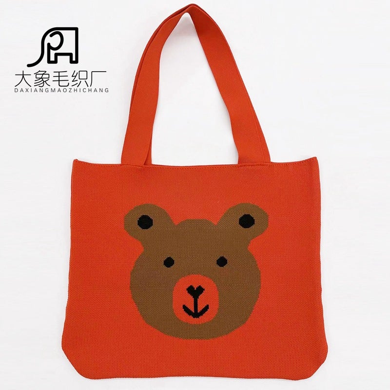 2022 Same Style Korean Style Cute Bear Simple Knitted Handbag Creative Handmade Shoulder Bag For Women - Image 1