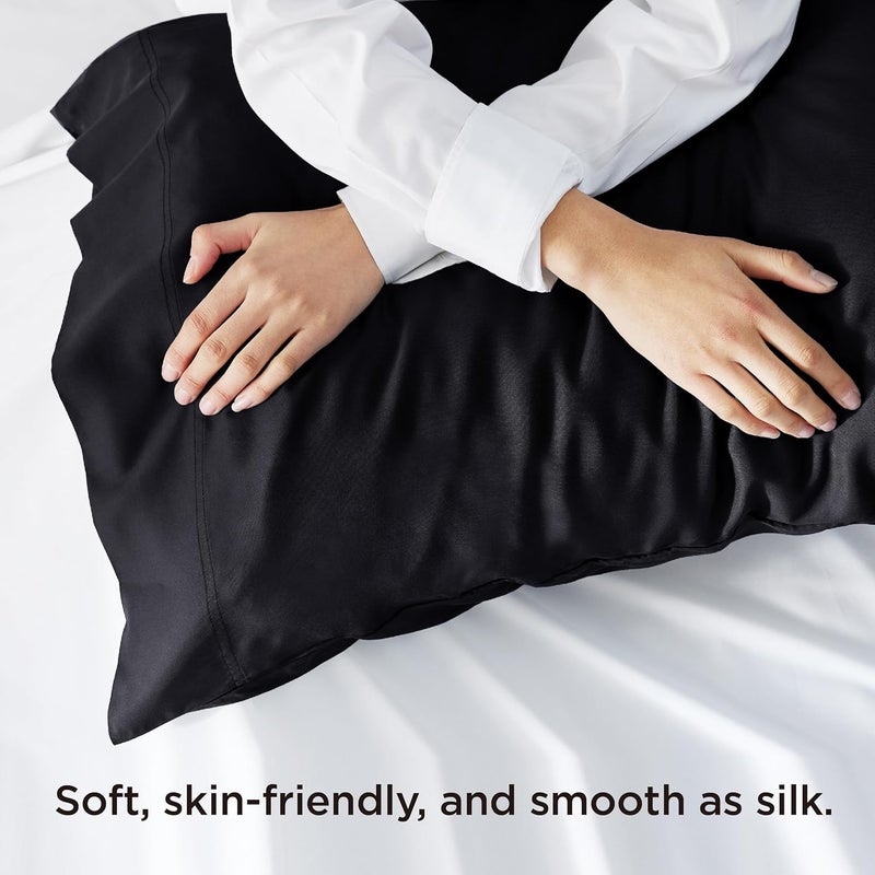 Bedsure Cooling Pillow Case Queen Size 2 Pack - Rayon Made from Bamboo, Black Chill Pillowcase, Soft & Breathable Pillow Covers with Envelope Closure, Gift for Hot Sleepers in Summer, 20x30 Inches - Image 4
