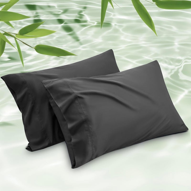 Bedsure Cooling Pillow Case Queen Size 2 Pack - Rayon Made from Bamboo, Black Chill Pillowcase, Soft & Breathable Pillow Covers with Envelope Closure, Gift for Hot Sleepers in Summer, 20x30 Inches - Image 1