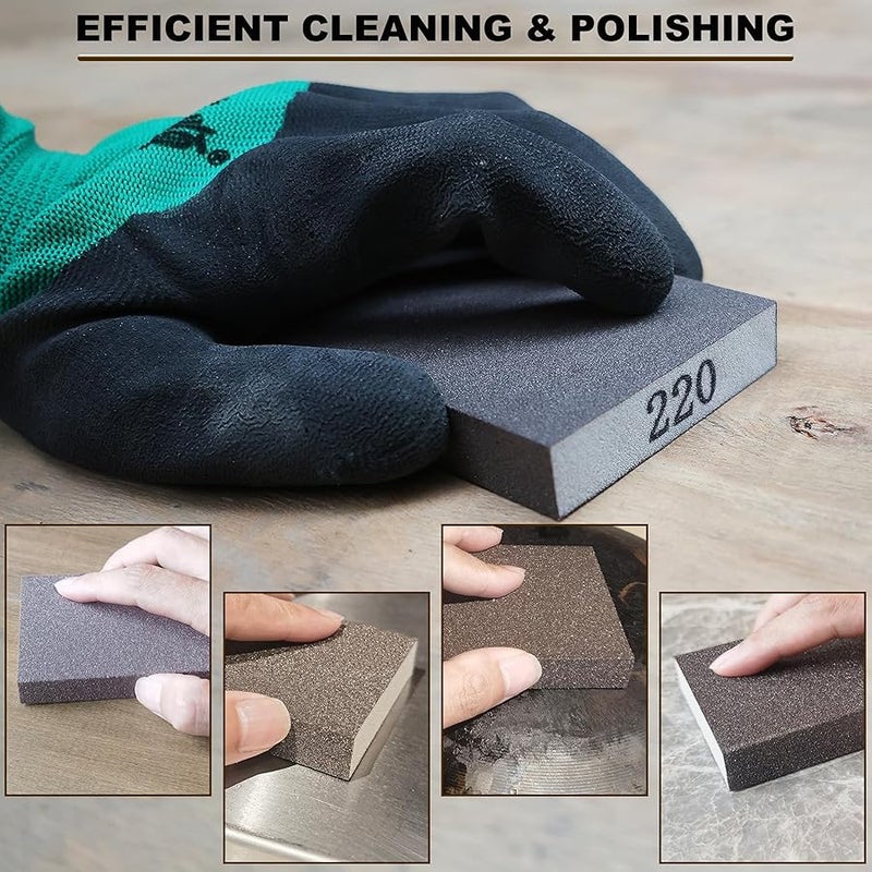 SACKORANGE Sanding Sponge Set -120 220 320 400 Grit- Coarse Medium Fine Grit Sanding Block, Sander Sponges for Wood-Working Drywall Metal, Washable and Reusable Sponge for Rust Removal Polishing (4 Pack) - Image 5