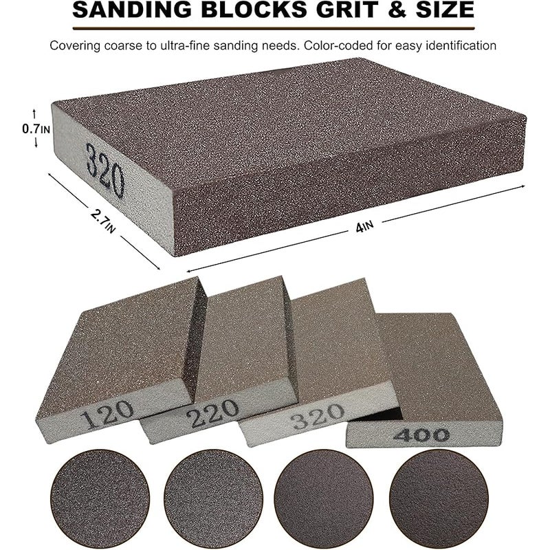 SACKORANGE Sanding Sponge Set -120 220 320 400 Grit- Coarse Medium Fine Grit Sanding Block, Sander Sponges for Wood-Working Drywall Metal, Washable and Reusable Sponge for Rust Removal Polishing (4 Pack) - Image 2