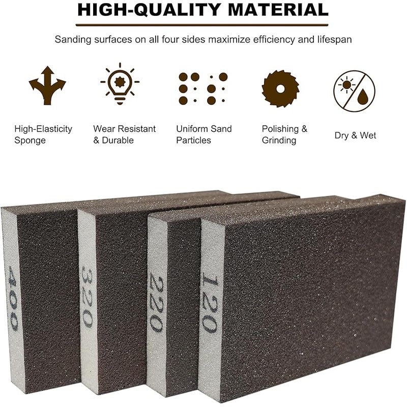 SACKORANGE Sanding Sponge Set -120 220 320 400 Grit- Coarse Medium Fine Grit Sanding Block, Sander Sponges for Wood-Working Drywall Metal, Washable and Reusable Sponge for Rust Removal Polishing (4 Pack) - Image 4