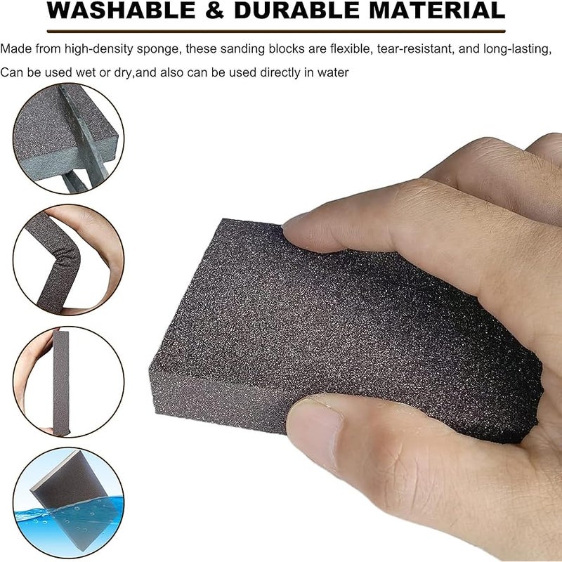 SACKORANGE Sanding Sponge Set -120 220 320 400 Grit- Coarse Medium Fine Grit Sanding Block, Sander Sponges for Wood-Working Drywall Metal, Washable and Reusable Sponge for Rust Removal Polishing (4 Pack) - Image 3