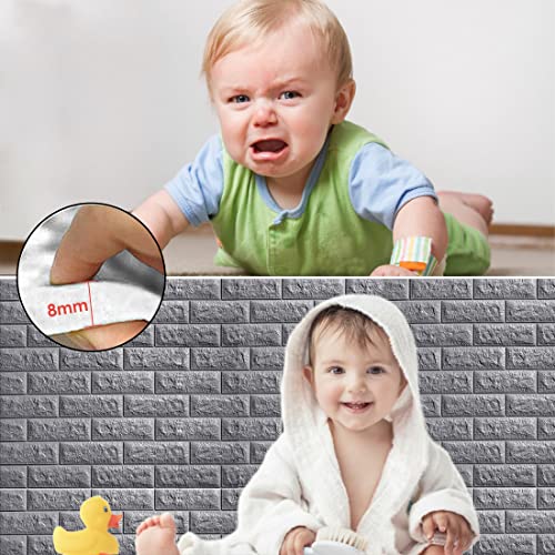 Wolpin 3D Grey Brick Wallpaper for Wall PE Foam Wall Stickers Self Adhesive DIY Wall Decor (70 x 77cm, Appx. 5.8Sq Feet) Silver Grey - Image 4