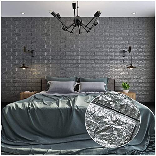 Wolpin 3D Grey Brick Wallpaper for Wall PE Foam Wall Stickers Self Adhesive DIY Wall Decor (70 x 77cm, Appx. 5.8Sq Feet) Silver Grey - Image 3