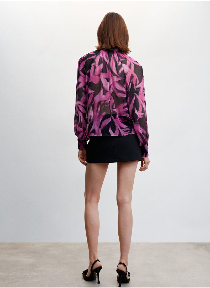 MANGO - Printed Ruched Cuffed Top - Image 1