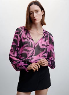 Printed Ruched Cuffed Top