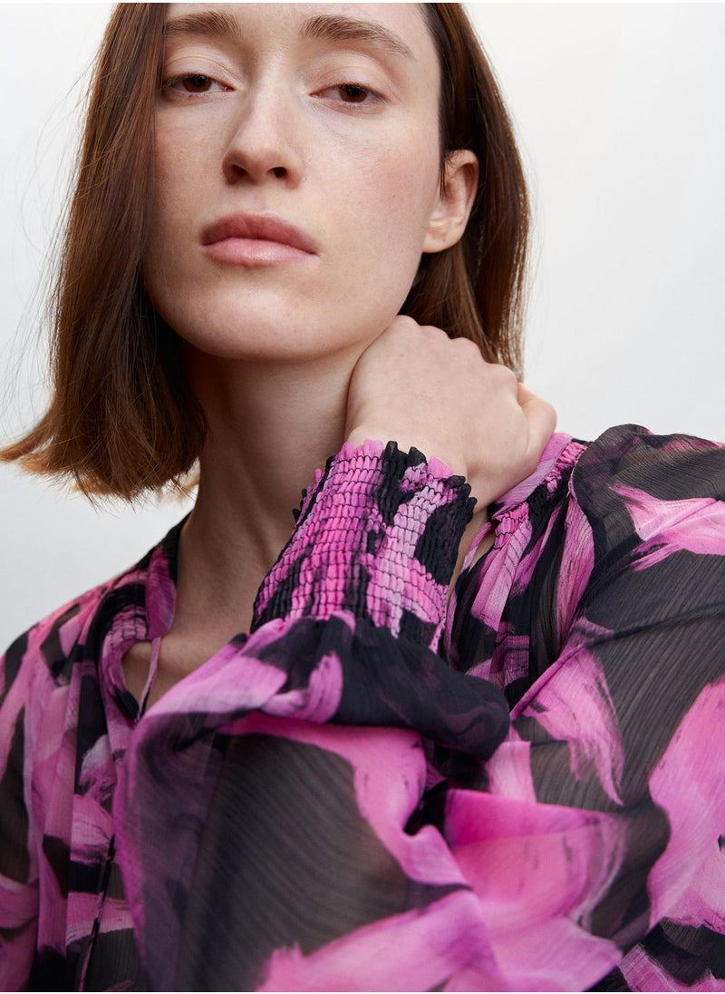 MANGO - Printed Ruched Cuffed Top - Image 1