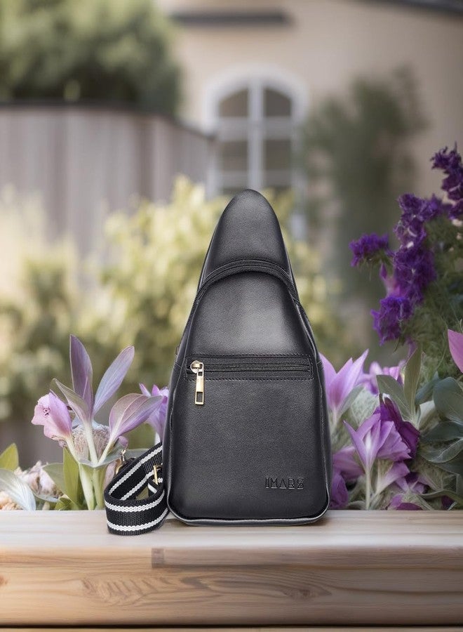 IMARS Black & White Vegan Leather Sling Backpack for Men | Stylish Crossbody & Shoulder Bag for Travel, Casual & Daily Use - Image 2