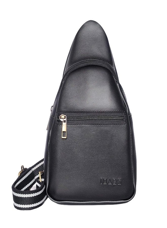 IMARS Black & White Vegan Leather Sling Backpack for Men | Stylish Crossbody & Shoulder Bag for Travel, Casual & Daily Use - Image 1