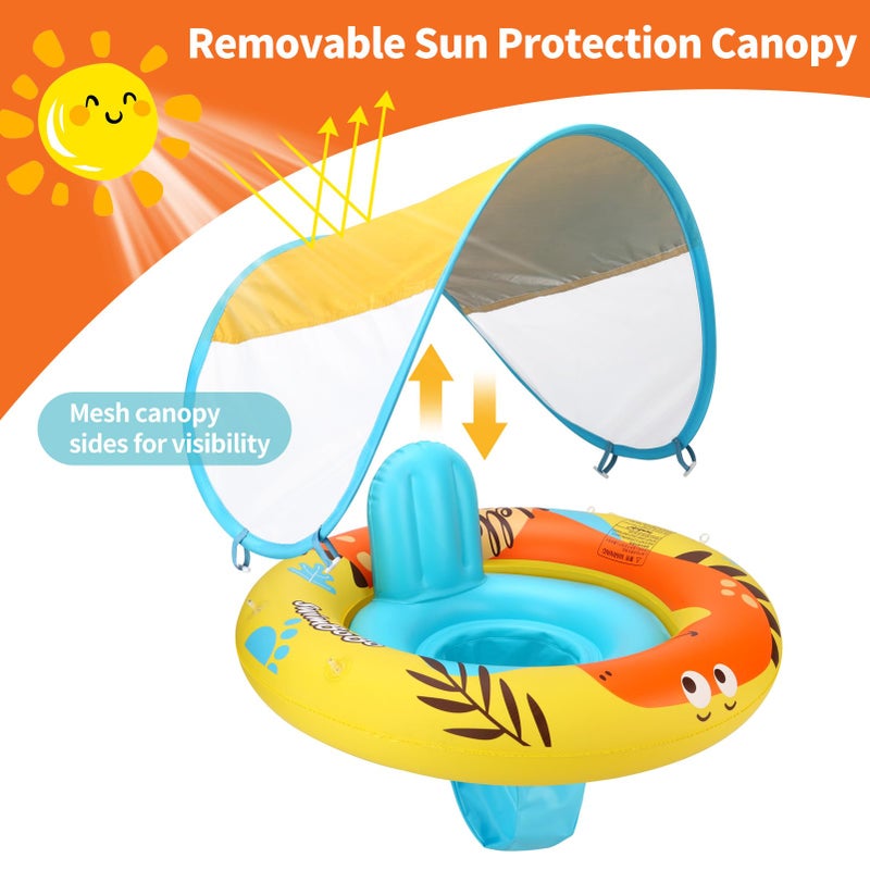 Swimbobo Inflatable Baby Swimming Float with Safe Seat and Canopy for Age 6-36 Months Toddler (Yellow Dinosaur) - Image 2