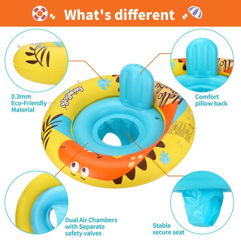 Swimbobo Inflatable Baby Swimming Float with Safe Seat and Canopy for Age 6-36 Months Toddler (Yellow Dinosaur) - Image 4