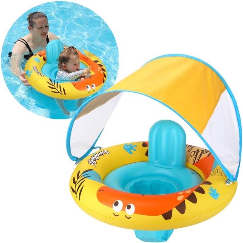 Swimbobo Inflatable Baby Swimming Float with Safe Seat and Canopy for Age 6-36 Months Toddler (Yellow Dinosaur) - Image 1