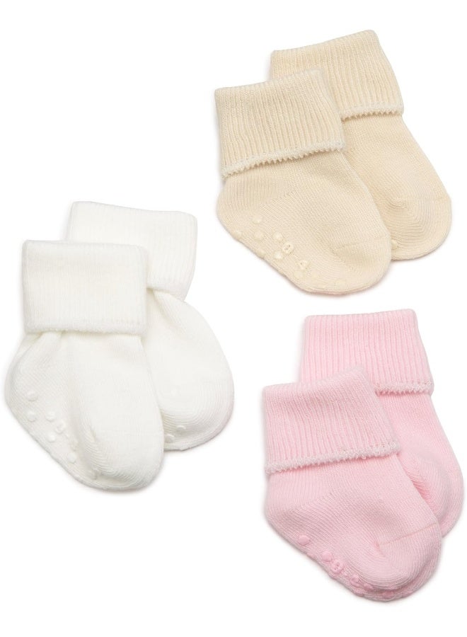 Jefferies Socks Jefferies Socks Organic Cotton Turn Cuff Sock, 3 Pack, Light Pink/Natural/White - Image 1
