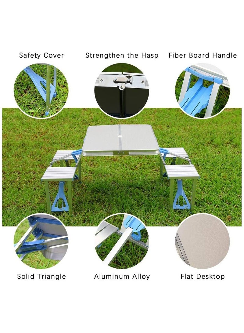 DubaiGallery Outdoor Aluminum Portable Folding Camp Suitcase Picnic Table with 4 Seats, Silver  - Image 3
