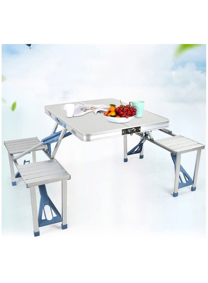 DubaiGallery Outdoor Aluminum Portable Folding Camp Suitcase Picnic Table with 4 Seats, Silver  - Image 2
